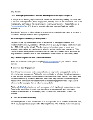 _ Building High Performance Websites with Progressive Web App Development
