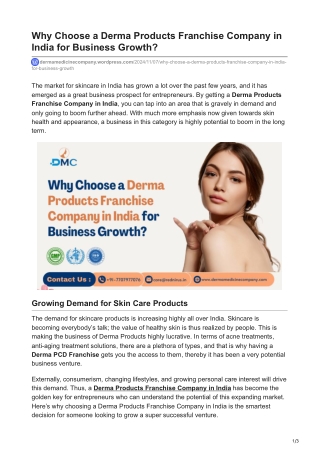 Why Choose a Derma Products Franchise Company in India for Business Growth?