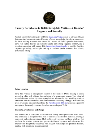 Saroj Jain Vatika: Luxury Farmhouse in Delhi for a Premium Experience