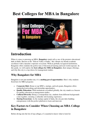 Best Colleges for MBA in Bangalore