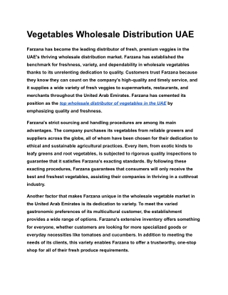 Vegetables Wholesale Distribution UAE