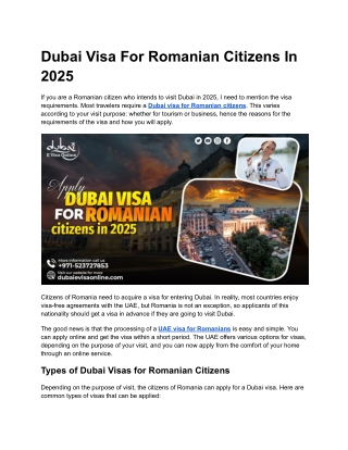 Dubai Visa For Romanian Citizens In 2025