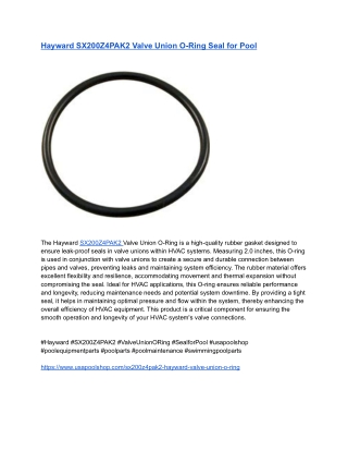 Hayward SX200Z4PAK2 Valve Union O-Ring Seal for Pool