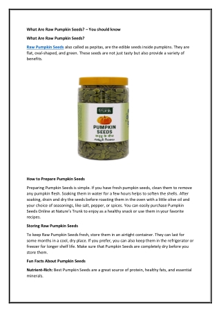 What Are Raw Pumpkin Seeds?