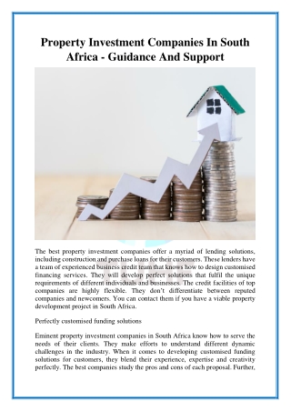 Property Investment Companies In South Africa - Guidance And Support