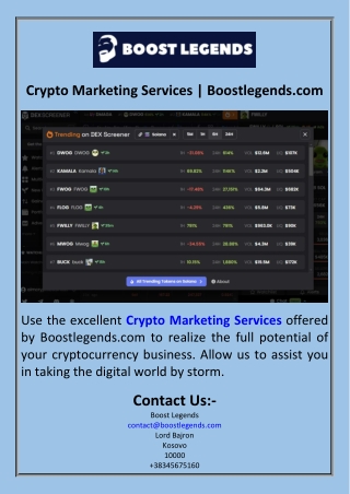 Crypto Marketing Services  Boostlegends.com