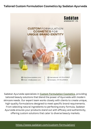 Tailored Custom Formulation Cosmetics by Sadatan Ayurveda
