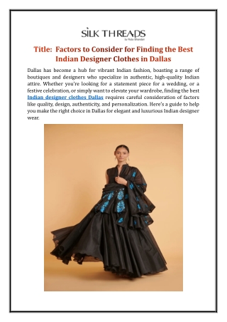 Factors to Consider for Finding the Best Indian Designer Clothes in Dallas