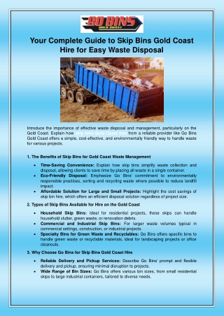 Your Complete Guide to Skip Bins Gold Coast Hire for Easy Waste Disposal