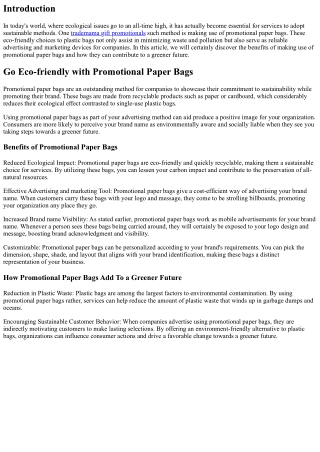 Go Environment-friendly with Promotional Paper Bags