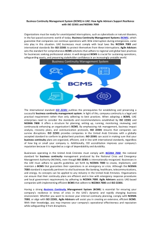 Business Continuity Management System (BCMS) in UAE: How Agile Advisors Support