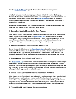 How the Roojh Health App Supports Personalized Healthcare Management