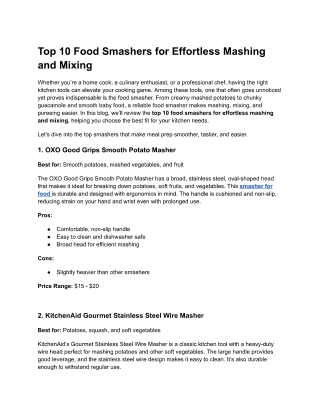Top 10 Food Smashers for Effortless Mashing and Mixing
