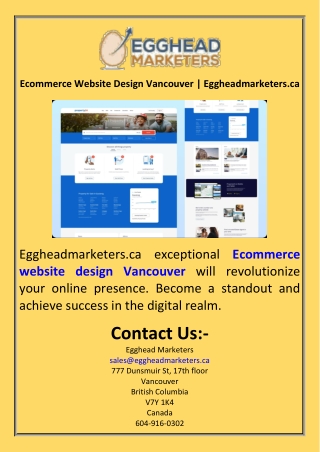 Ecommerce Website Design Vancouver  Eggheadmarketers.ca