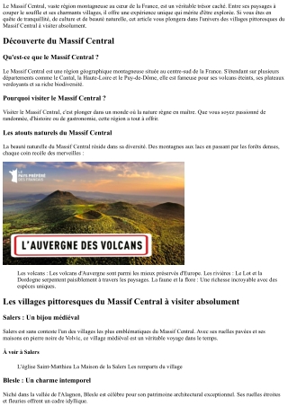Les villages pittoresques du Massif Central à visiter absolument