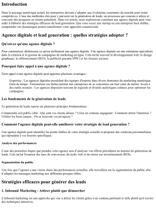 Agence digitale et lead generation : quelles stratégies adopter ?