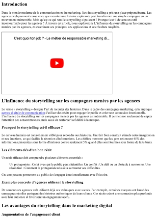 L’influence du storytelling sur les campagnes menées par les agences