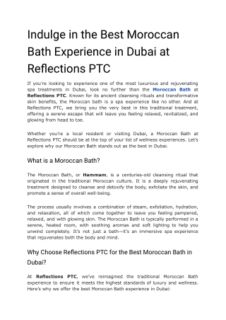 Indulge in the Best Moroccan Bath Experience in Dubai at Reflections PTC