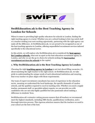 Teaching Agency in London