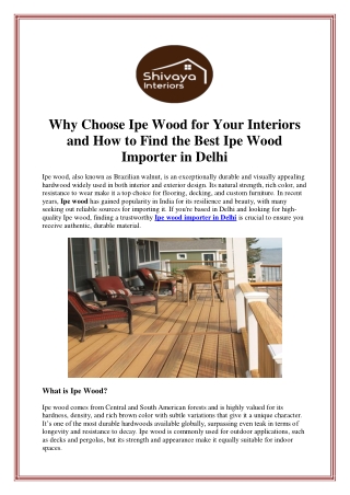 Why Choose Ipe Wood for Your Interiors and How to Find the Best Ipe Wood Importe