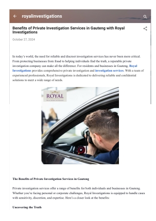 Benefits of Private Investigation Services in Gauteng with Royal Investigations
