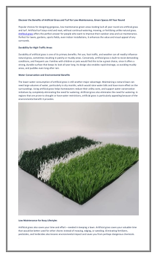 Discover the Benefits of Artificial Grass and Turf for Low-Maintenance