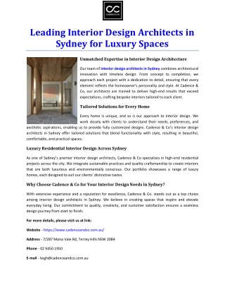 Leading Interior Design Architects in Sydney for Luxury Spaces