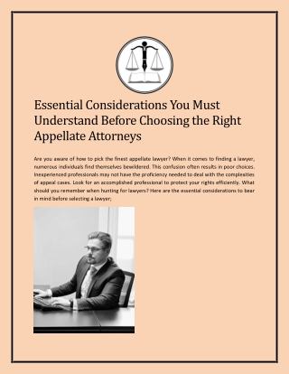 Essential Considerations You Must Understand Before Choosing the Right Appellate