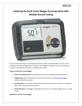 Exploring the Earth Tester Megger Ensuring Safety with Reliable Ground Testing