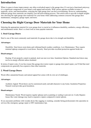 **Choosing the Right Garage Door Materials for Your Home**