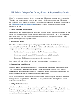 HP Printer Setup After Factory Reset: Quick and Easy Steps