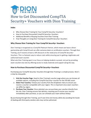 How to Get Discounted CompTIA Security  Vouchers with Dion Training