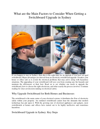 What are the Main Factors to Consider When Getting a Switchboard Upgrade in Sydney