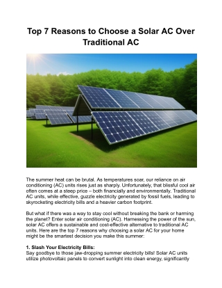 Top 7 Reasons to Choose a Solar AC Over Traditional AC