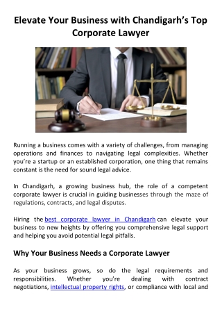 Elevate Your Business with Chandigarh’s Top Corporate Lawyer