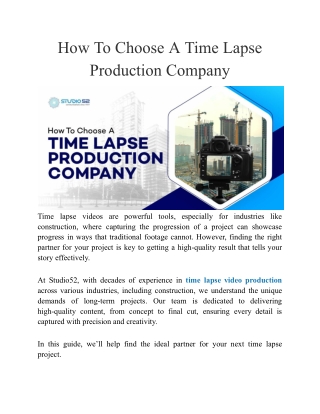 How To Choose A Time Lapse Production Company