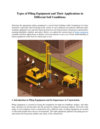 Types of Piling Equipment and Their Applications in Different Soil Conditions