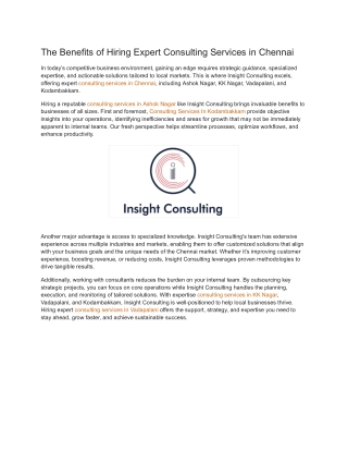 The Benefits of Hiring Expert Consulting Services in Chennai