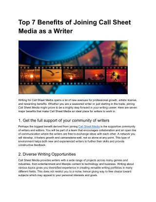 Top 7 Benefits of Joining Call Sheet Media as a Writer