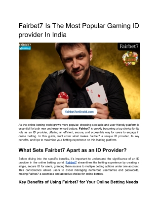 Fairbet7 Is The Most Popular Gaming ID provider In India
