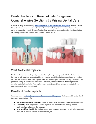 Dental Implants in Konanakunte Bengaluru_ Comprehensive Solutions by Prisma Dental Care