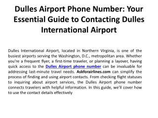 Dulles Airport Phone Number: Your Essential Guide to Contacting Dulles Internati