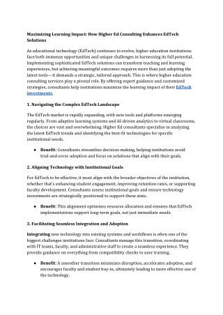 Maximizing Learning Impact How Higher Ed Consulting Enhances EdTech Solutions