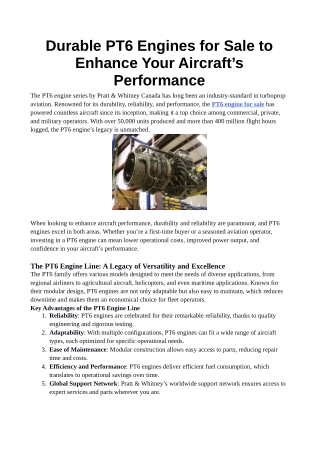 Durable PT6 Engines for Sale to Enhance Your Aircraft’s Performance