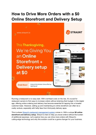 How to Drive More Orders with a $0 Online Storefront and Delivery Setup