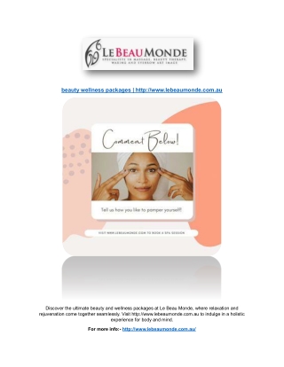 beauty wellness packages | http://www.lebeaumonde.com.au