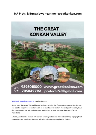 NA Plots & Bungalows near me - greatkonkan