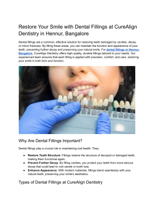 Restore Your Smile with Dental Fillings at CureAlign Dentistry in Hennur, Bangalore