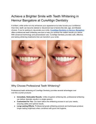 Achieve a Brighter Smile with Teeth Whitening in Hennur Bangalore at CureAlign Dentistry