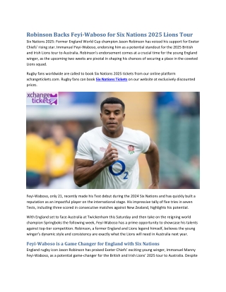 Robinson Backs Feyi-Waboso for Six Nations 2025 Lions Tour